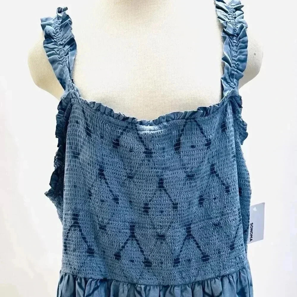 NWT SONOMA Women Sleeveless Pullover Square Neck Blue Rayon Shirt Plus Size 3X